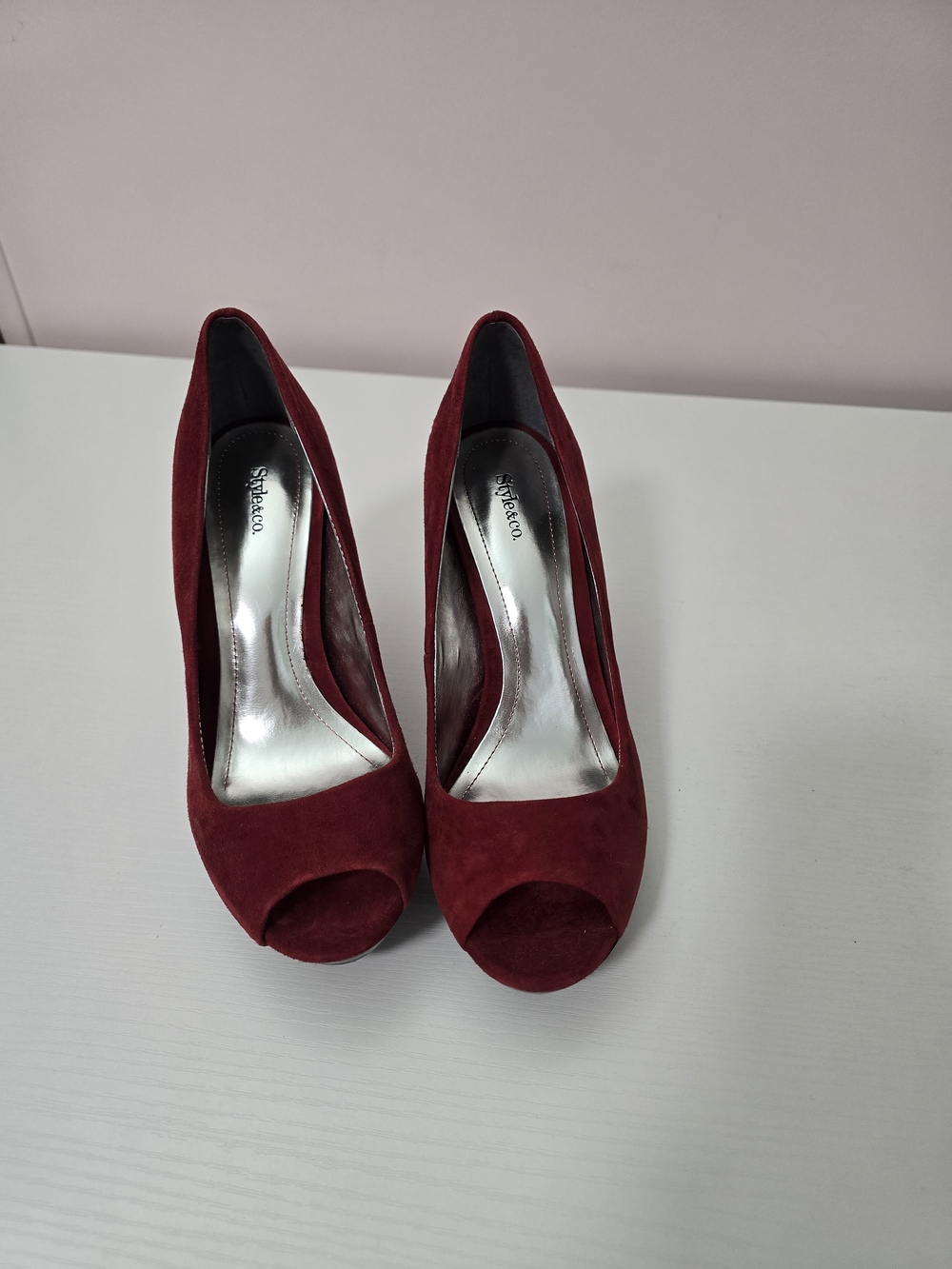 Style & Co. Women's Red Suede Peep-Toe Heels